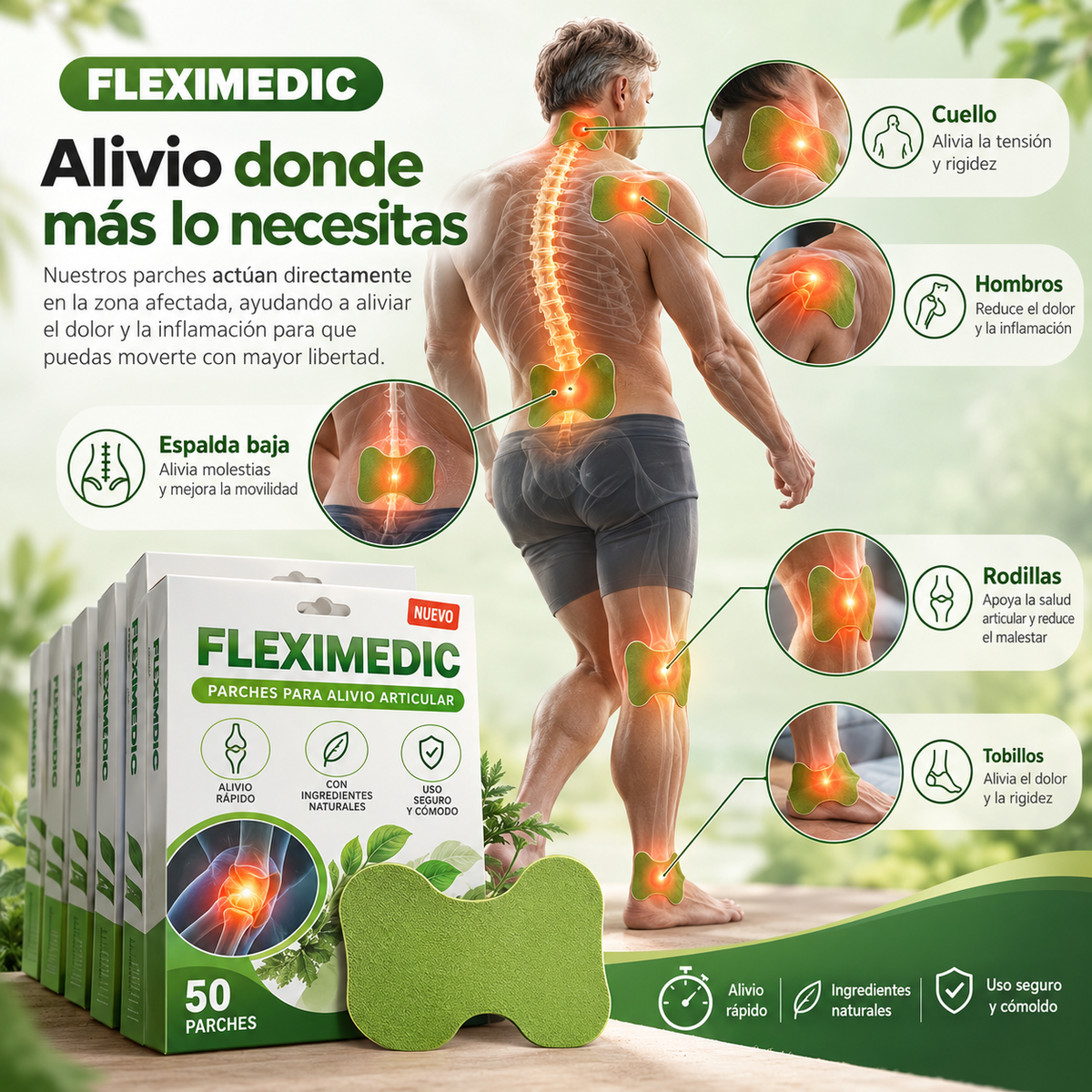 Fleximedic® - Kit 50 Parches naturales para el dolor de rodilla