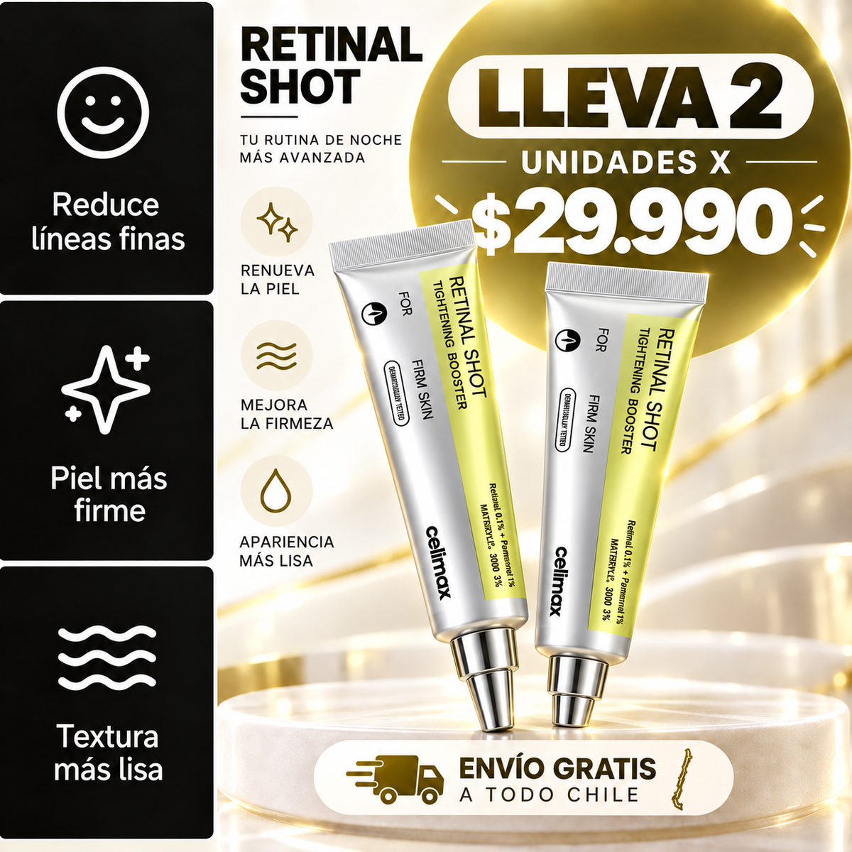 RETINAL SHOT : Menos arrugas y poros visibles en 4 semanas, mientras duermes