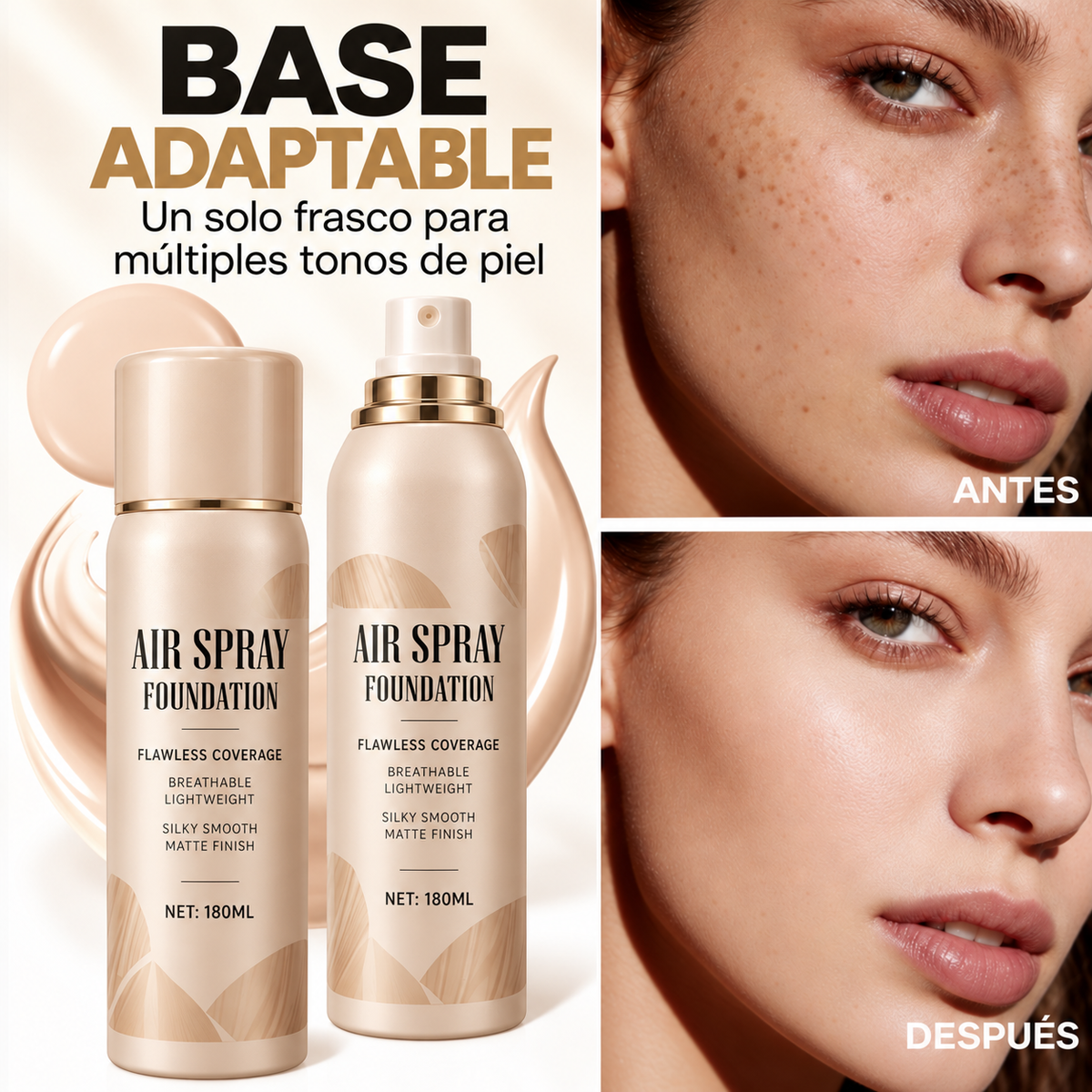 2x1 Base de Maquillaje Antiedad con SPF 50 – Se Adapta a tu Tono de Piel