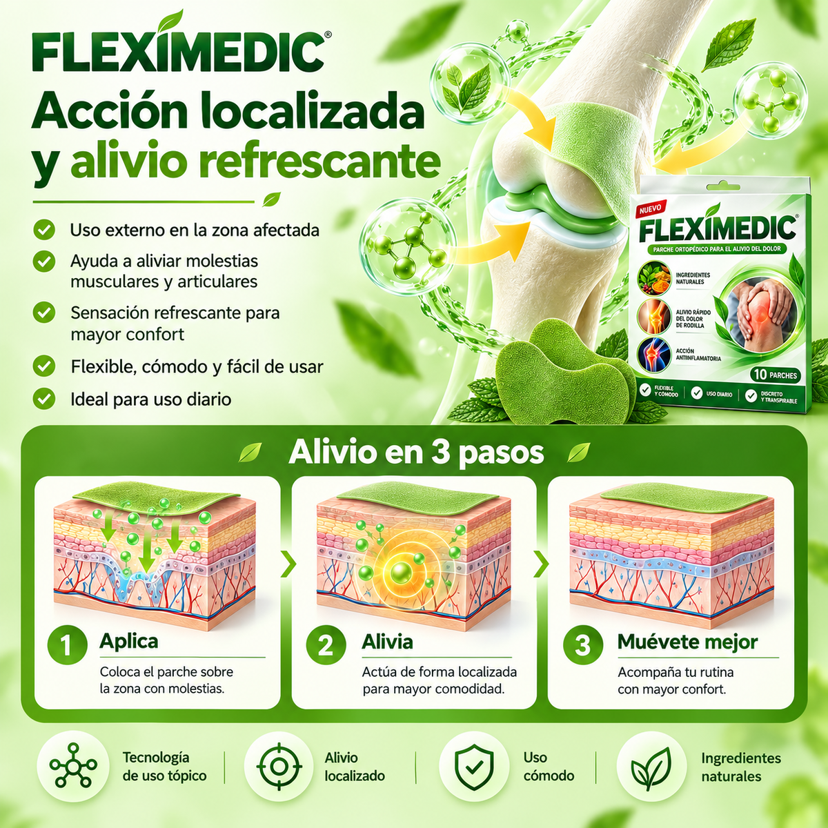 Fleximedic® - Kit 50 Parches naturales para el dolor de rodilla
