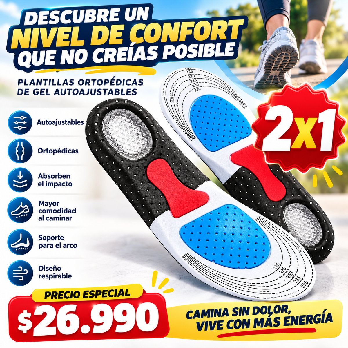 PLANTILLAS GEL ORTOPÉDICAS AJUSTABLES